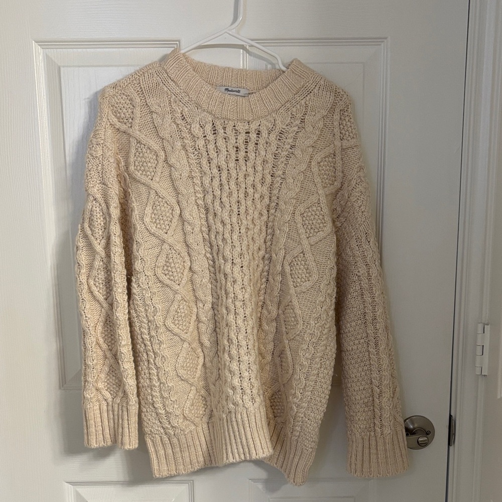 Madewell Cream Cable-Knit Crewneck Sweater